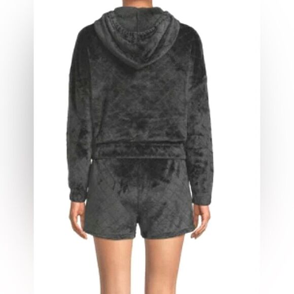No Boundaries black quilted plush hooded short set sz Large - Picture 4 of 9